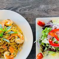 Jumbo Shrimps With Fresh Noodles Or Filet Mignon  · Jumbo Shrimps with fresh noodles or filet mignon  of your choice.  Served with Fresh salad o...