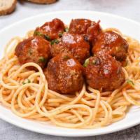 Spaghetti & Meatballs · Classic spaghetti with beef meatballs, marinara sauce and parmesan cheese.
