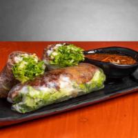 Spring Rolls  · 2 spring rolls with vermicelli, lettuce, mint, cucumber, & fried shallot wrapped in rice pap...