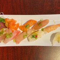 Assorted Sushi &Amp; Sashimi · Five pieces of sushi tuna, salmon, albacore, yellowtail, butterfish, four types of sashimi t...