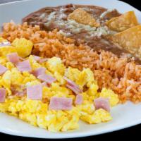 Eggs With Ham · Served with rice, beans, and three (corn) handmade tortillas.