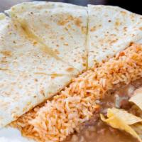 Quesadilla Meat Combo · Served with rice and beans.