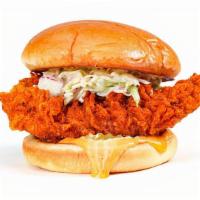 Spicy · Spicy chicken tender with our comeback sauce, coleslaw, and pickles, and toasted buns.