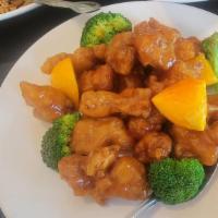 Orange Chicken · Chicken, orange slices, mixed in sweet and tangy sauce.