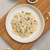 All About Alfredo Pasta · (Vegetarian) Fresh spaghetti pasta cooked in a alfredo sauce and topped with black pepper, p...