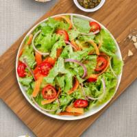Greater Good Garden Salad · (Vegetarian) Romaine lettuce, salami, black olives, pepperoncinis, cherry tomatoes, cucumber...