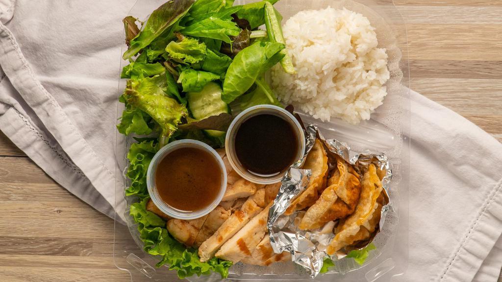 Chicken Teriyaki · With meat, rice, and salad.