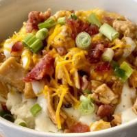 Pub Style Chicken And Mashed Potato Bowl - Serves 3-4 · Ready to cook in 15 minutes. Creamy mashed potatoes topped with diced chicken in a teriyaki ...