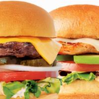 Duo Classic Burger Meal · Choice of grilled chicken, angus beef, crispy chicken , lamb and turkey patties. Toppings co...
