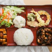 Bbq Chicken Box · *BEST* Each Box comes with Steamed Rice, Chicken Teriyaki, Side Salad, Tempura, & Chicken Cu...