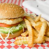 Grilled Chicken Sandwich · The grilled chicken sandwich comes on a hamburger bun with lettuce, tomato, and ranch dressi...