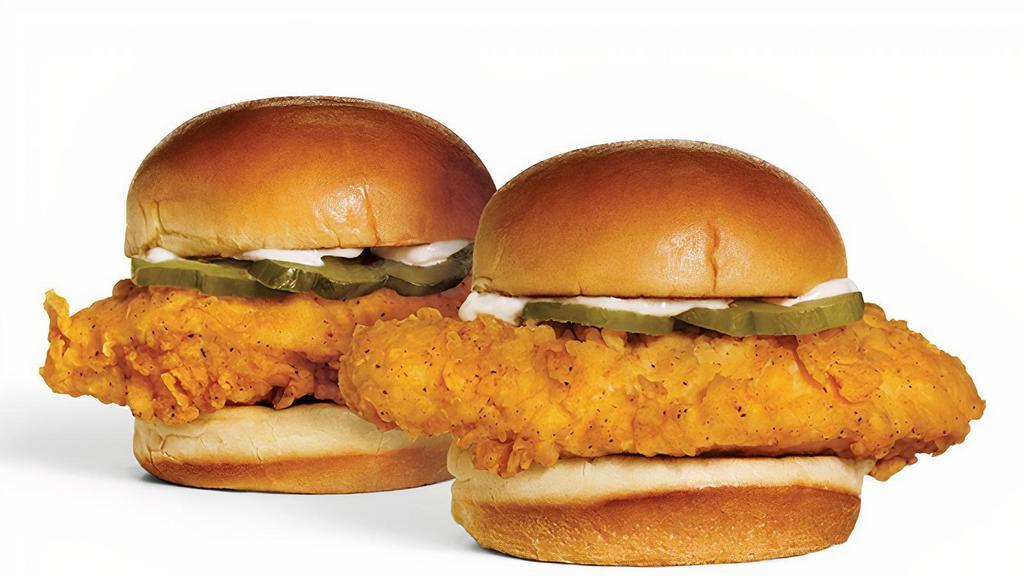 2 Chicken Sliders Combo · 2 sliders made with either hand-breaded or grilled chicken tenders topped with mayo/salad dressing and pickles served on a potato slider bun