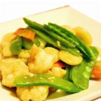 Shrimp With Snow Peas · Served with white rice.