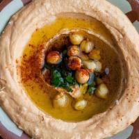 Spicy Hummus · hummus, roasted chili, extra virgin olive oil (VG VN GF). Served with pita.
