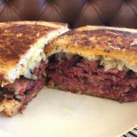 #44 Hot Pastrami Reuben Sandwich · Sauerkraut and nippy cheese grilled on rye (No special requests, changes or substitutions ca...