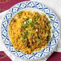 2489. Curry Fried Rice · Stir-fry Jasmine rice with egg, onions, peas & carrot with mild yellow curry  and your choic...