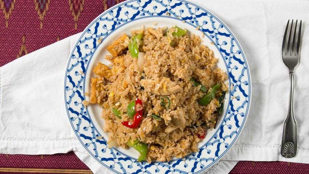 2488. Spicy Fried Rice With Basil · Stir-fry Jasmine rice with fresh basil, egg, bell pepper and onions in our spicy chili garlic paste.
