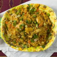 2467. Pineapple Fried Rice · Rice sauteed with pineapple, shrimp, chicken, onion, egg, cashew nuts, green peas and carrot...