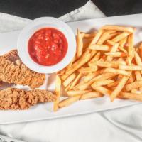 Chicken Tenders Only · Served with a small drink, French fries, and veggie sticks.