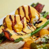 Bacon Benny* · English muffin • bacon • grilled asparagus •
poached eggs • hollandaise • balsamic reduction