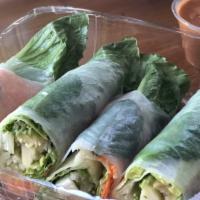 Garden Rolls · Vegan, gluten free. Rice paper wrap, vermicelli, beansprout, basil, mint, avocado, lettuce, ...