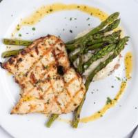 Grilled Citrus Chicken · Marinated chicken breast with mashed potatoes, grilled asparagus & lemon vinaigrette.