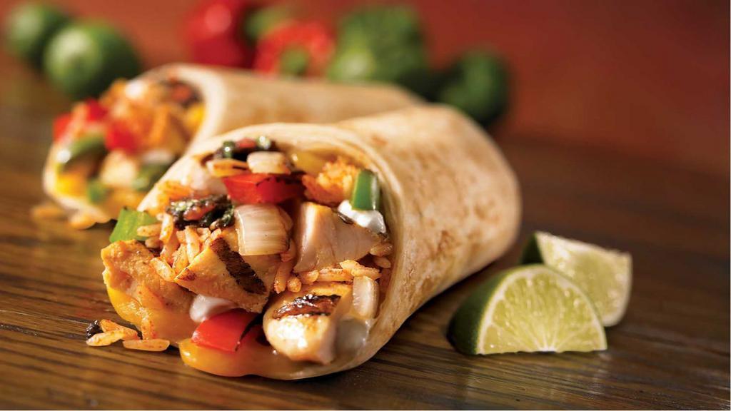 Chicken Burrito · Fresh wrapped burrito stuffed with chicken, rice, beans and pico de gallo.