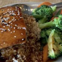 Grilled Salmon Teriyaki Bowl · Served with brown rice and steamed veggies. All entrees served with steamed rice.