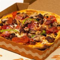 Meat Lovers Pizza · Pepperoni, ham, sausage, mushrooms, onions, and peppers with tomato sauce and fresh mozzarel...