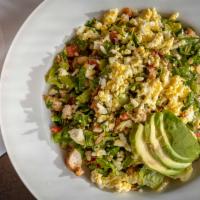 Cobb Salad · Chopped lettuce, free-range chicken, tomatoes, egg, bacon, avocado, with balsamic vinaigrett...