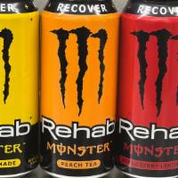 Monster Rehab 15.5 Oz · Monster 
Energy new REHAB SERIES choose from non-carbonated  Peach Tea, Strawberry Tea  or L...