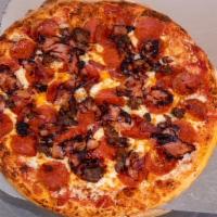 Meat Lovers · Pepperoni, ham,  bacon, sausage.