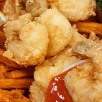 Fried Shrimp Basket (10) · 10 crispy, fresh, jumbo shrimp. Deep fried and seasoned. Served with your choice of fries.
