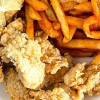 Fried Oyster Basket (10) · 10 crispy, fresh oysters. Deep fried and seasoned. Served with your choice of fries.