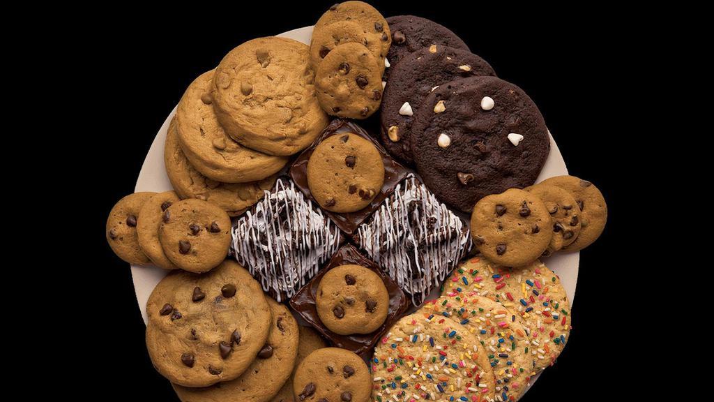 Best Of Both Worlds Platter · An assortment of your favorites!  Includes:.     12 Classic Cookies.     12 Chocolate Chip Mini Cookies.       4 Specialty Brownies (assorted)