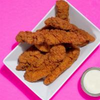 4 Chicken Tenders · Four pieces of  jumbo, buttermilk herb marinated, double hand-breaded chicken tenders with t...