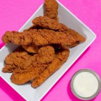 12 Chicken Tenders · 12 pieces of  jumbo, buttermilk herb marinated, double hand-breaded chicken tenders with tan...