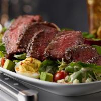 Steakhouse Salad · Choice of Prime Strip Steak or Garlic Shrimp, Mixed Greens, Cherry Tomatoes, Avocado, Applew...
