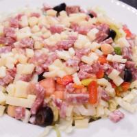 Chop-Chop Salad · Lettuce chopped with Italian salame, red and green bell pepper, peperoncini, provolone chees...