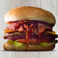 Pastrami Burger · Fresh quarter-pounder, pastrami, American cheese, thousand island, pickles, lettuce, tomatoe...