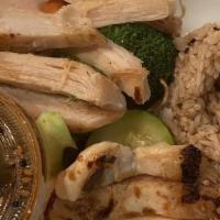 Chicken Teriyaki · Vegan option available. Grilled chicken breasts with broccoli, carrot and zucchini.