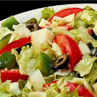 Garden Salad (Small) · Romaine lettuce, tomatoes, cucumbers, red onions and sliced black olives.