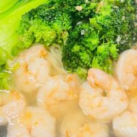 Shrimp Noodle Soup · shrimp, broccoli, bok-choy, green onion.