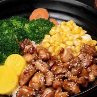 Teriyaki Chicken Rice Bowl · chicken, Broccoli, radishes.
