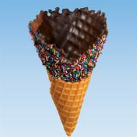 Chocolate With Rainbow Sprinkles Dipped Waffle Cone · 
