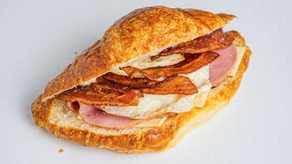 Egg, Ham, Bacon & Cheese · Choice: Scrambled Egg or Fried Egg
Choice: Croissant, Bagel, or Toast