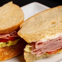 Ham · Full sandwich (192 cal)
Choice of bread:  Baguette,  Croissant, Wheat Bread, Sourdough roll....