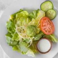 House Salad · Butter leaf lettuce, tomato, avocado, cucumber, crumbled swiss cheese, and choice of dressing.
