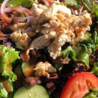 Mediterranean Salad · Organic mixed greens, heirloom tomatoes, kalamata olives, red onion, cucumber, feta cheese a...