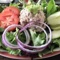 Tuna Salad · Mixed greens, tuna, avocado, green apples and scallions. Ranch or balsamic vinaigrette dress...